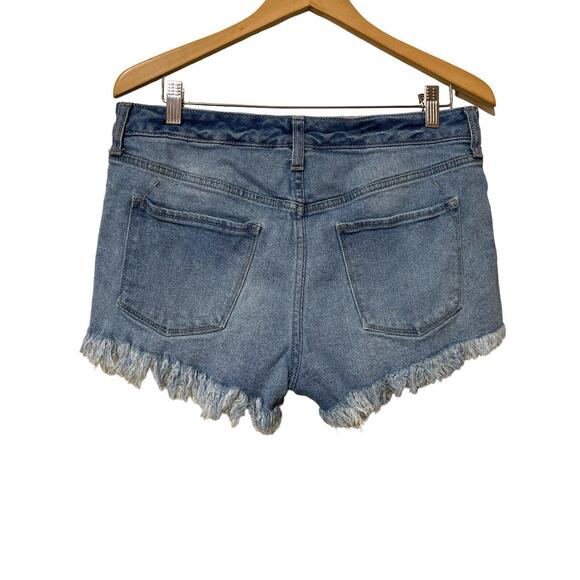 Mossimo High Rise Distressed Denim Shorts 14/32 Light Wash Crochet Lace - Picture 9 of 9